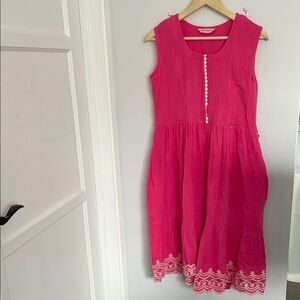 Pink Sleeveless Dress with Embroidered Hem feeding nursing size M